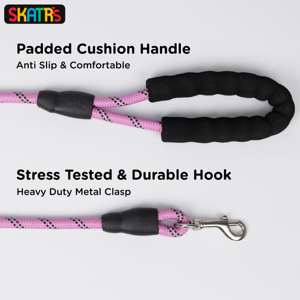 Skatrs Reflective Nylon Rope Leash for Dogs (Pink)