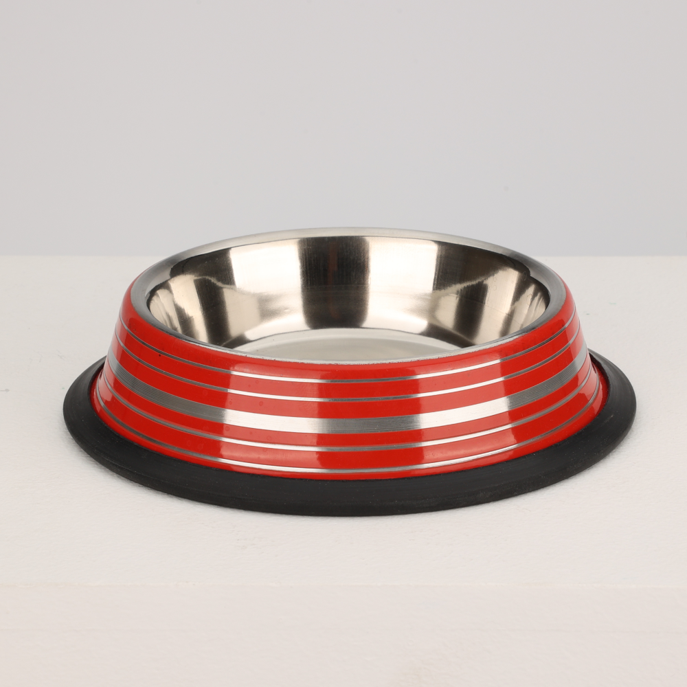 Skatrs Anti Skid Glossy Striped Bowl for Dogs and Cats (Red) Both-Bowls & Feeders Skatrs XL:1400mL