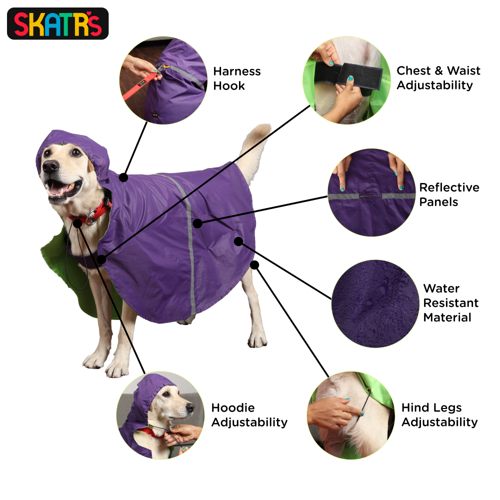 Skatrs Full Coverage Cape Style Raincoat for Dogs and Cats (Purple)