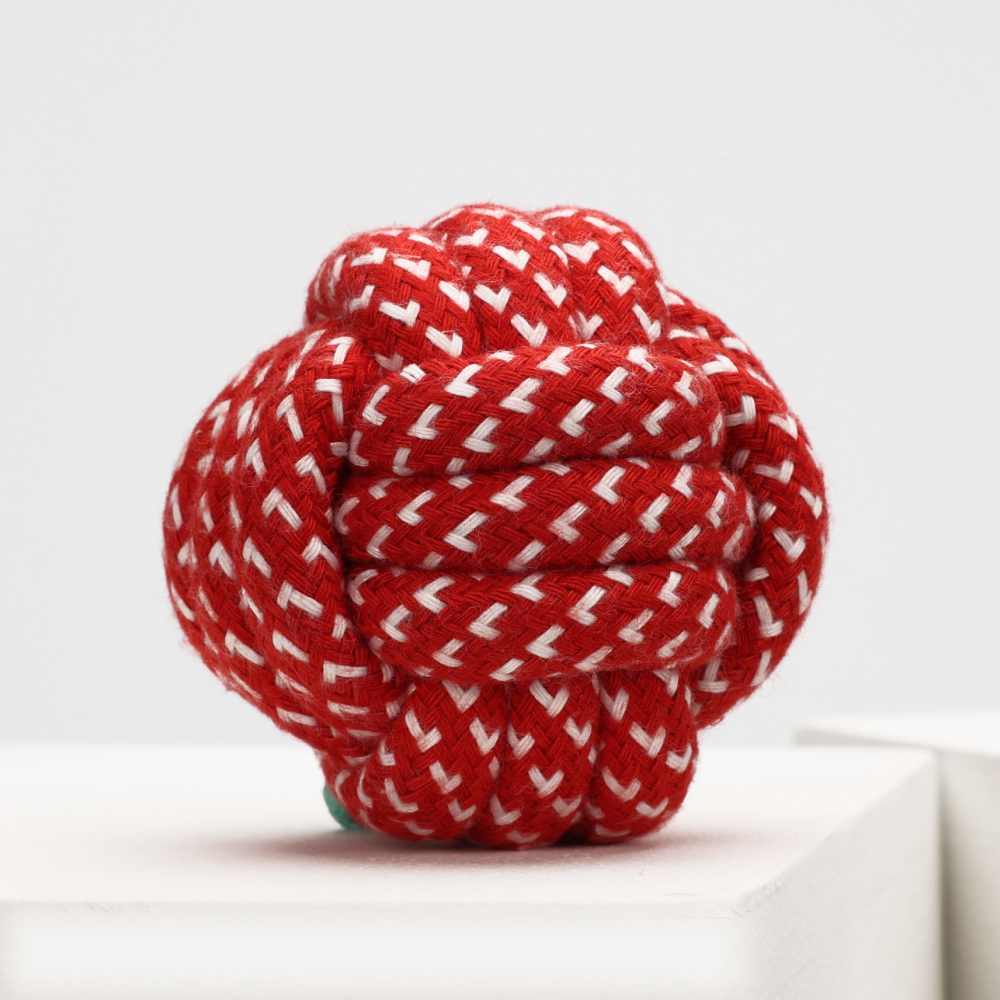 Skatrs Ball Shaped Rope Chew Toy for Cats & Dogs (Red/White)