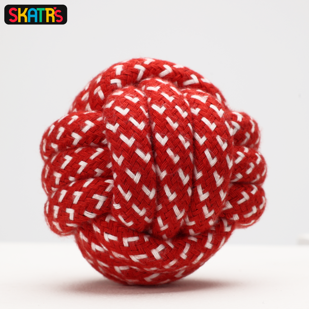 Skatrs Ball Shaped Rope Chew Toy for Cats & Dogs (Red/White)