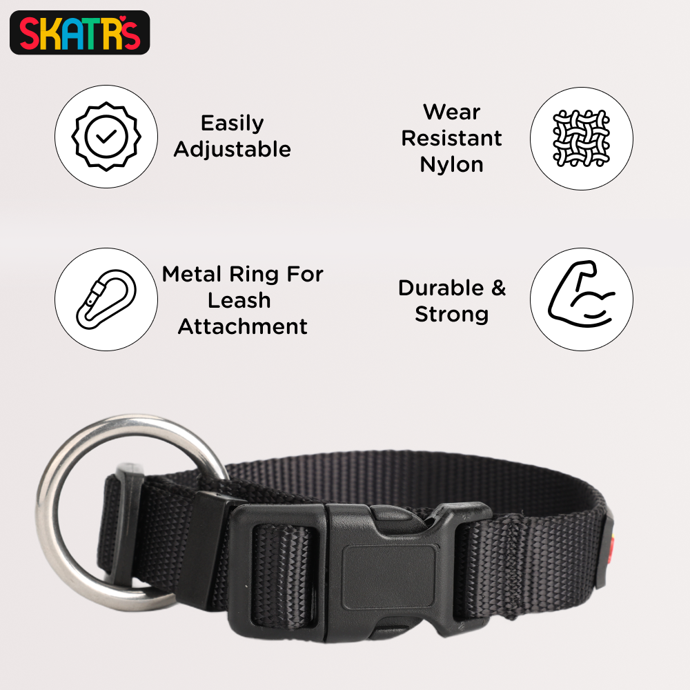 Skatrs Nylon Collar for Dogs and Cats (Black) Both-Collar, Leashes, harnesses Skatrs
