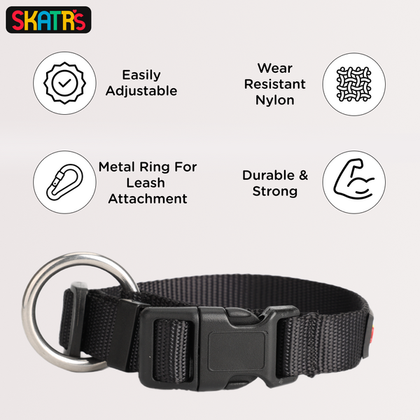 Skatrs Nylon Collar for Dogs and Cats (Black)