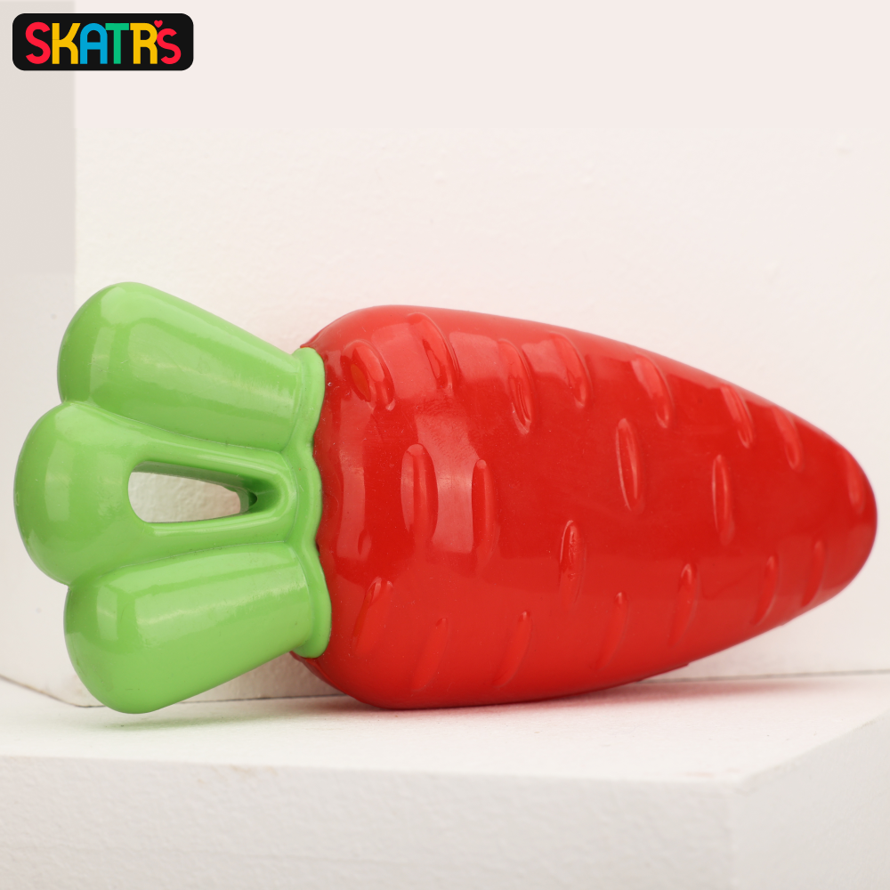 Skatrs Rubber Squeaky Carrot Chew Toy for Dogs (Red) | For Heavy Chewers | Small & Medium Dogs Dogs-Toys Skatrs