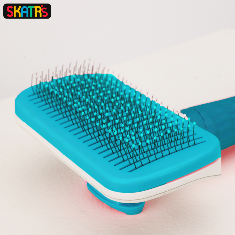 Skatrs Self Clean Slicker Brush with Metal Bristles for Dogs and Cats