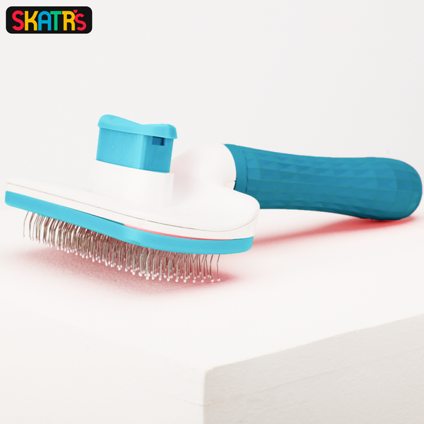 Skatrs Self Clean Slicker Brush with Metal Bristles for Dogs and Cats (Blue)