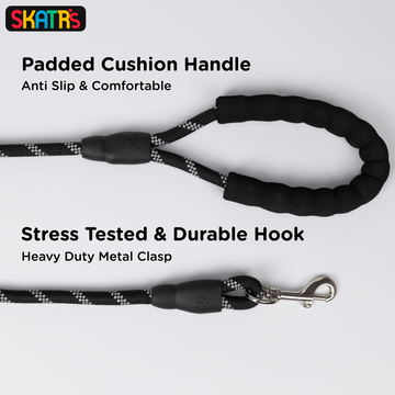 Skatrs Reflective Nylon Rope Leash for Dogs (Black/White)