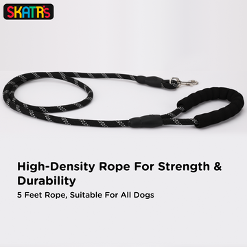 Skatrs Reflective Nylon Rope Leash for Dogs (Black/White)