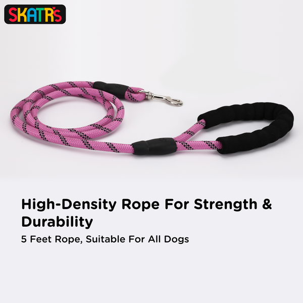 Skatrs Reflective Nylon Rope Leash for Dogs (Pink)
