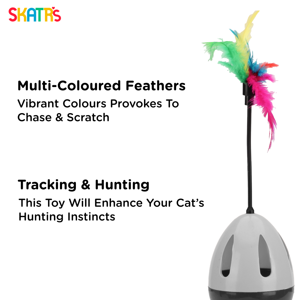 Skatrs Feather Interactive Tumbler Toy for Cats (Grey) Cats-Toys Skatrs