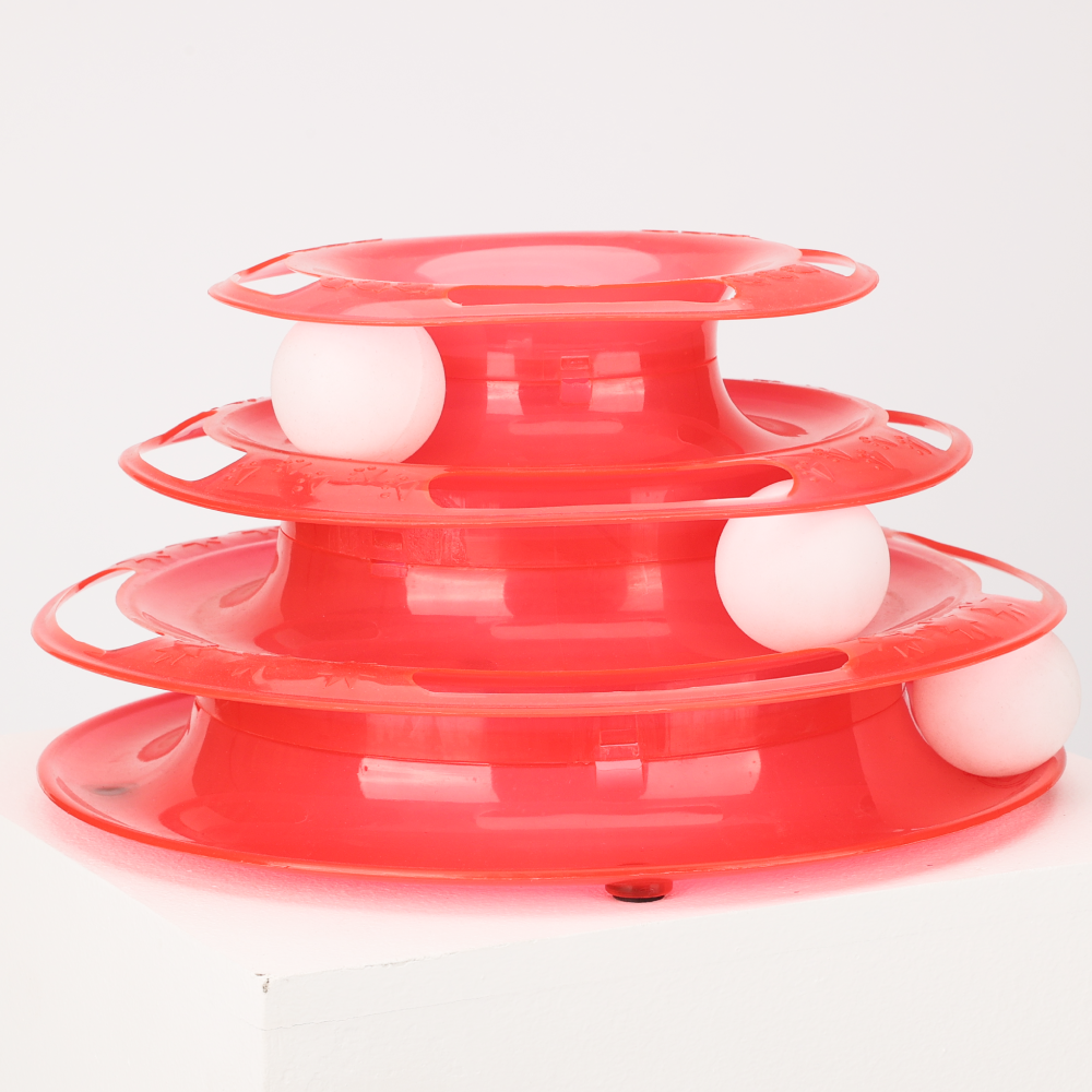 Skatrs Interactive 3 Level Tower Track with Balls Toy for Cats (Red) Cats-Toys Skatrs 24cm