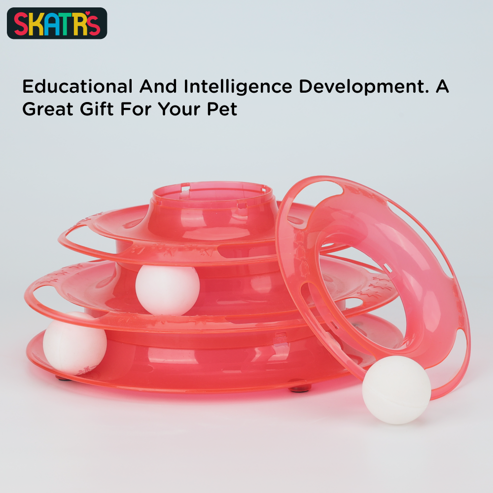 Skatrs Interactive 3 Level Tower Track with Balls Toy for Cats (Red) Cats-Toys Skatrs