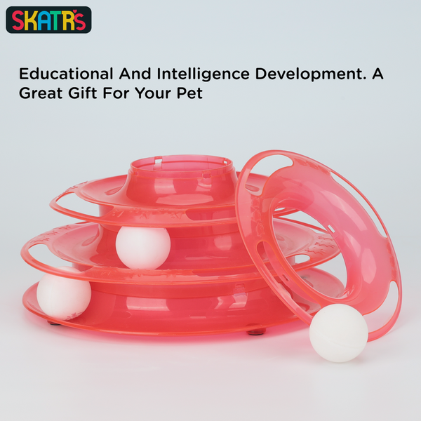 Skatrs Interactive 3 Level Tower Track with Balls Toy for Cats (Red)