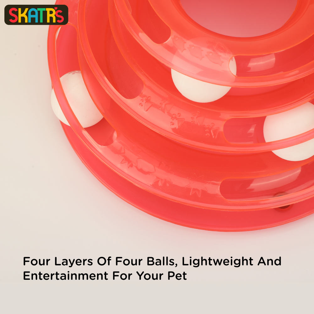 Skatrs Interactive 3 Level Tower Track with Balls Toy for Cats (Red)