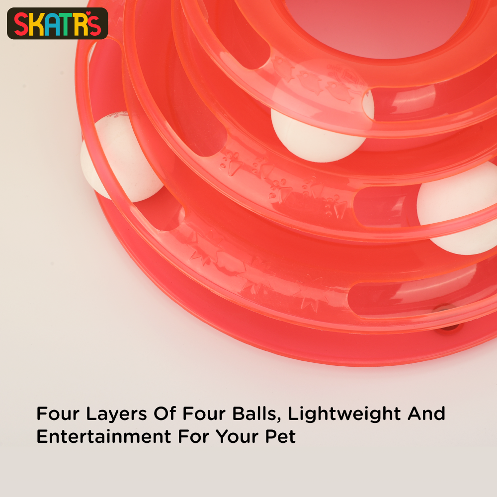 Skatrs Interactive 3 Level Tower Track with Balls Toy for Cats (Red) Cats-Toys Skatrs