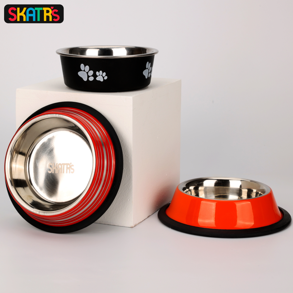 Skatrs Anti Skid Glossy Bowl for Dogs and Cats (Orange) Both-Bowls & Feeders Skatrs