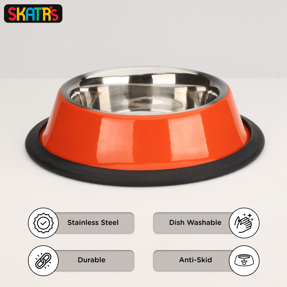 Skatrs Anti Skid Glossy Bowl for Dogs and Cats (Orange) Both-Bowls & Feeders Skatrs