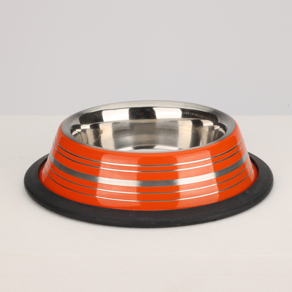 Skatrs Anti Skid Glossy Striped Bowl for Dogs and Cats (Orange) Both-Bowls & Feeders Skatrs XL:1400mL