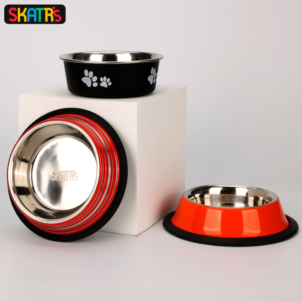 Skatrs Anti Skid Glossy Bowl for Dogs and Cats (Red) (Buy 1 Get 1) Both-Bowls & Feeders Skatrs