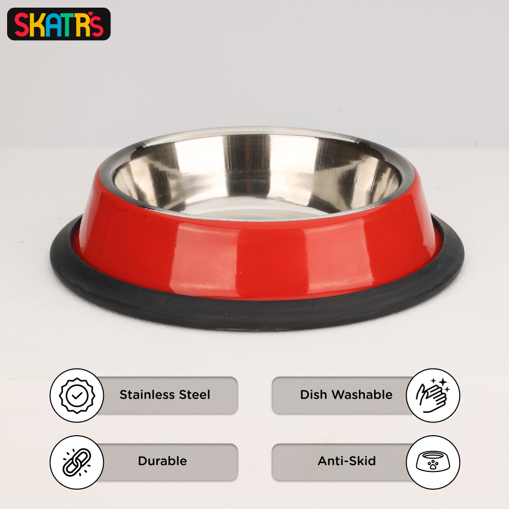 Skatrs Anti Skid Glossy Bowl for Dogs and Cats (Red) (Buy 1 Get 1) Both-Bowls & Feeders Skatrs