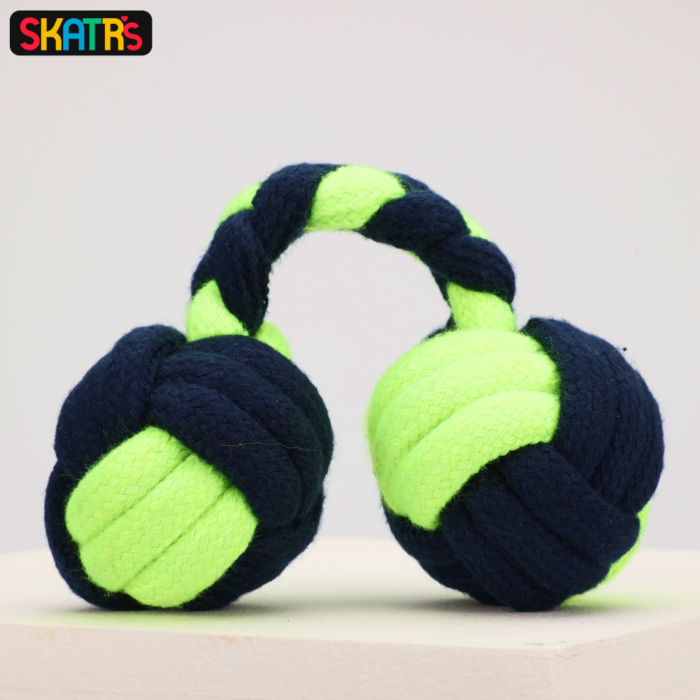 Skatrs Dumbbell Shaped Rope Chew Toy for Dogs and Cats (Neon Green/Dark Blue) Both-Toys Skatrs