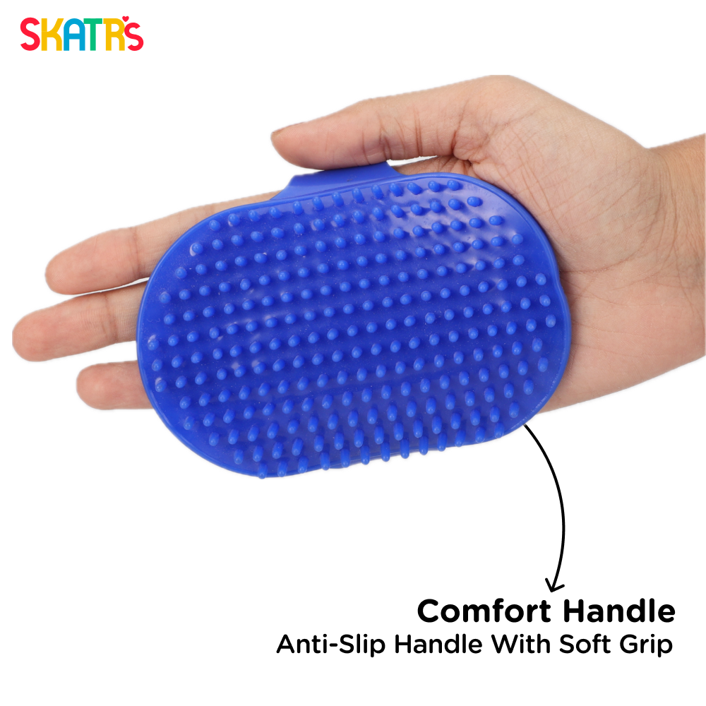 Skatrs Rubber Bristles Massage Hand Brush Comb for Dogs & Cats (Blue)