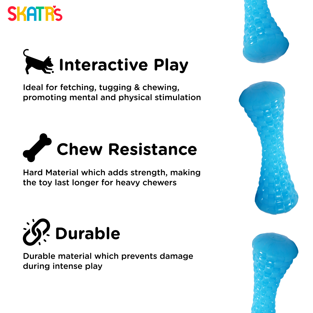 Skatrs Latex Dumbell Toy for Dogs (Blue)