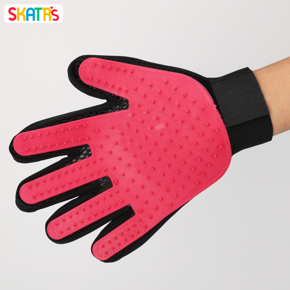 Skatrs Mess Free Deshedding Grooming Gloves for Dogs and Cats (Pink)