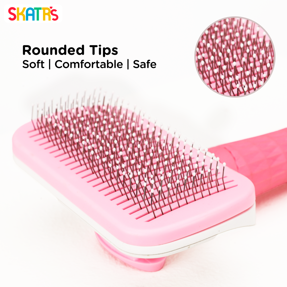 Skatrs Self Clean Slicker Brush with Metal Bristles for Dogs and Cats (Pink) Both-Grooming Supplies Skatrs