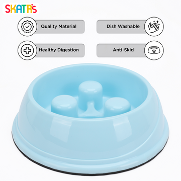 Skatrs Antiskid Slow Feeder Bowl for Dogs and Cats (Blue)