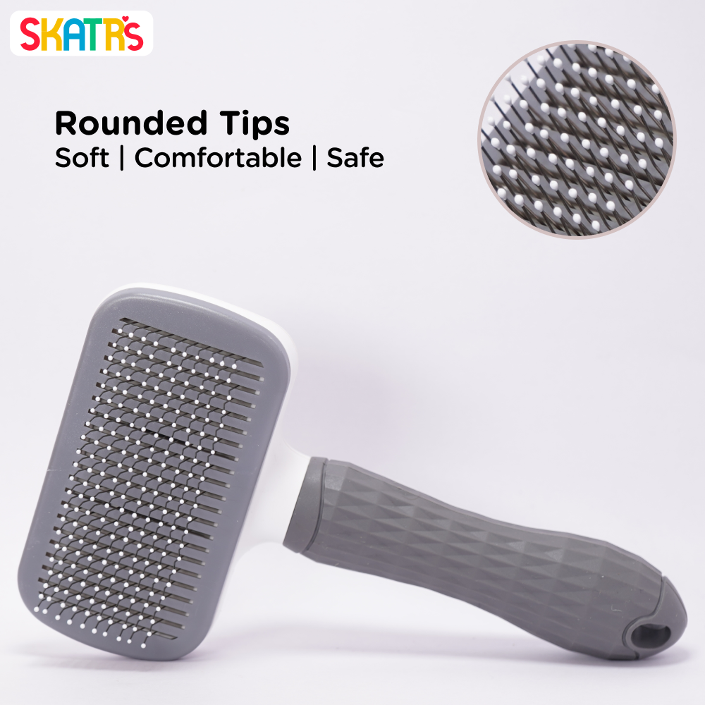 Skatrs Self Clean Slicker with Metal Bristles Brush for Dogs and Cats (Grey) Both-Grooming Supplies Skatrs