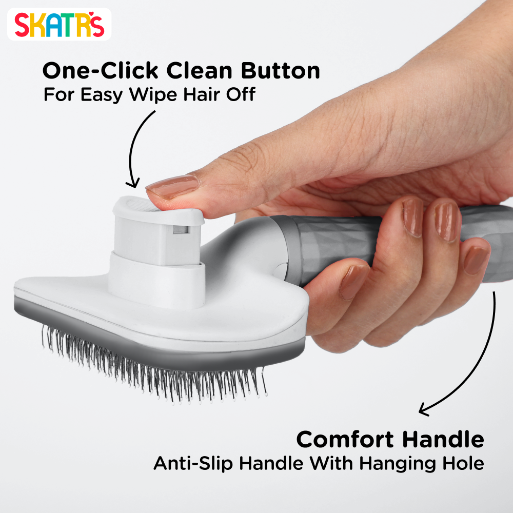 Skatrs Self Clean Slicker with Metal Bristles Brush for Dogs and Cats (Grey) Both-Grooming Supplies Skatrs