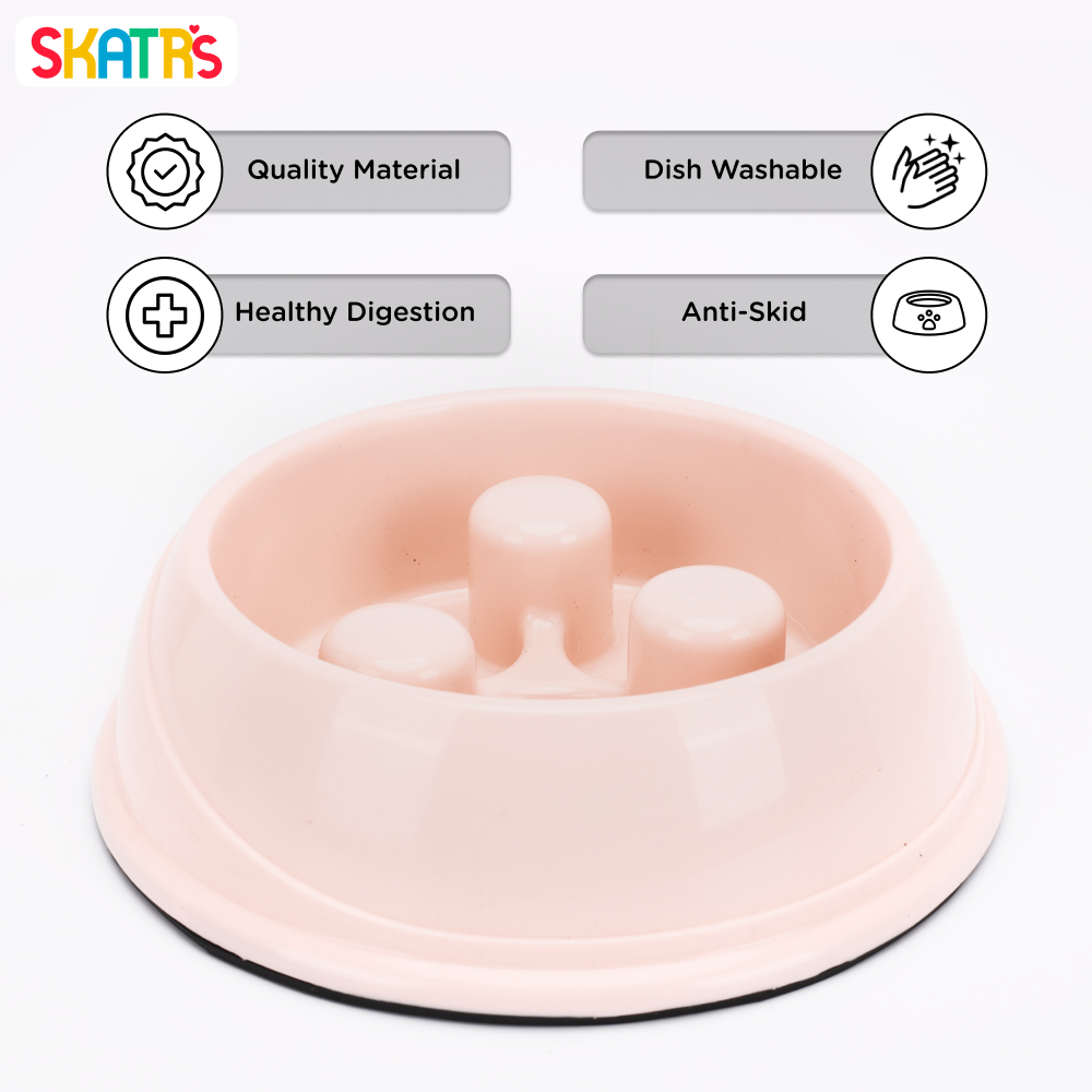 Skatrs Antiskid Slow Feeder Bowl for Dogs and Cats (Pink) Both-Bowls & Feeders Skatrs