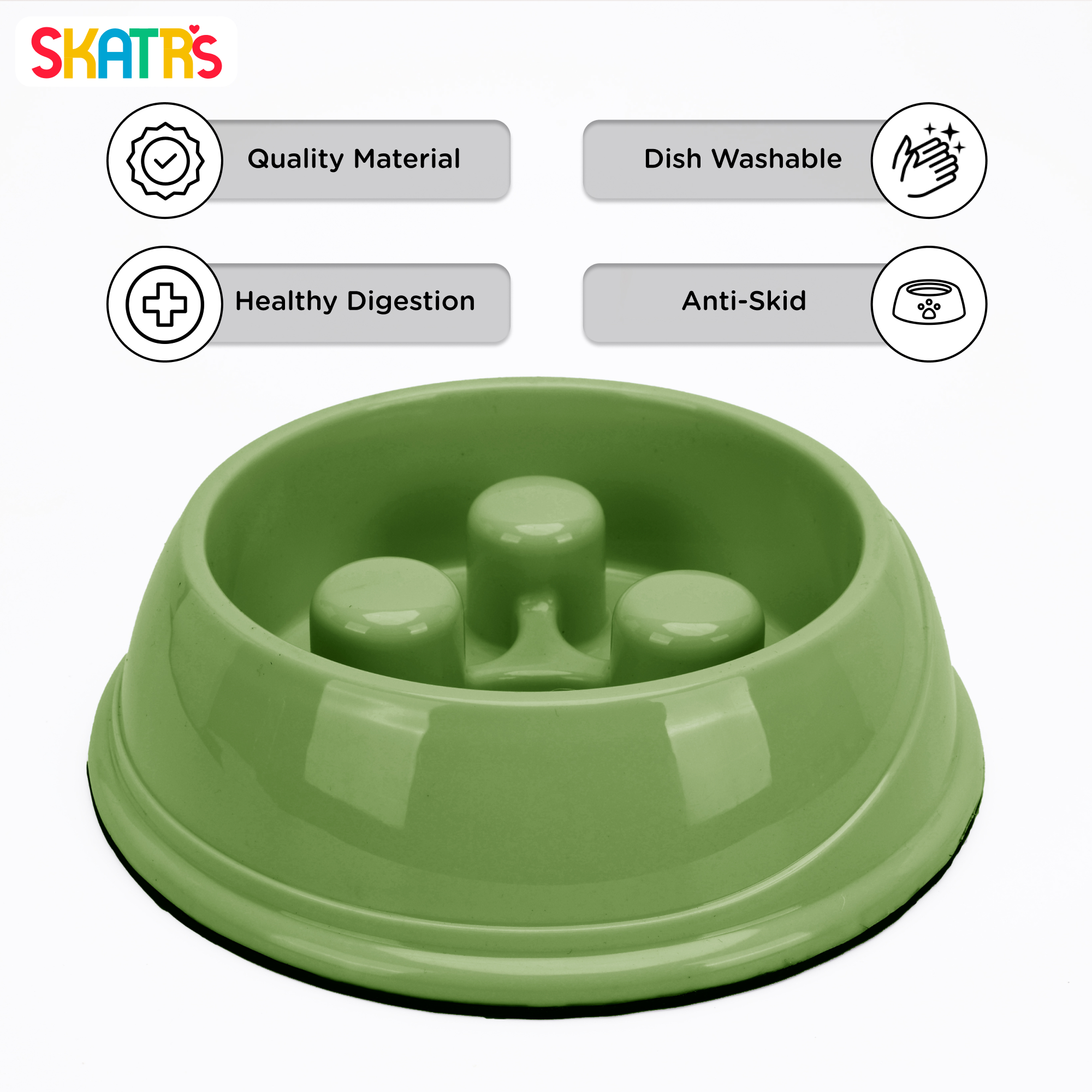 Skatrs Antiskid Slow Feeder Bowl for Dogs and Cats (Green)