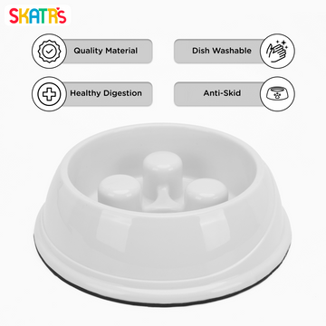 Skatrs Antiskid Slow Feeder Bowl for Dogs and Cats (White)