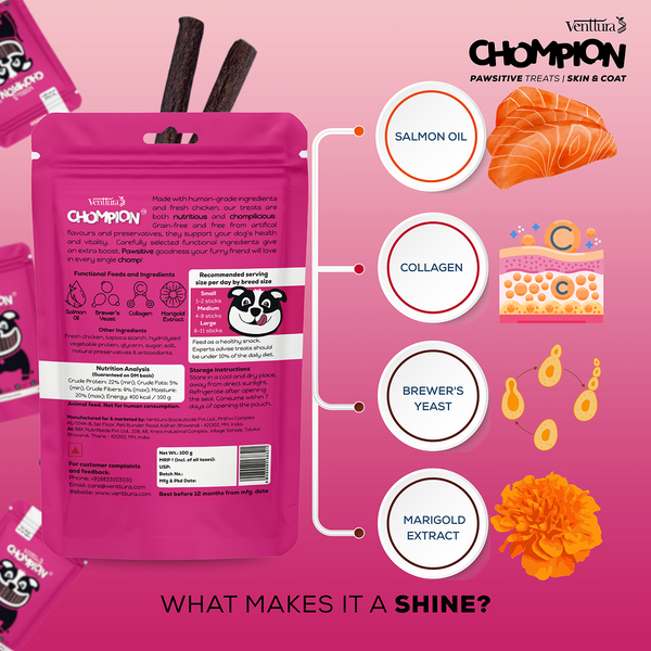 Venttura Chompion Pawsitive Skin and Coat Dog Treats