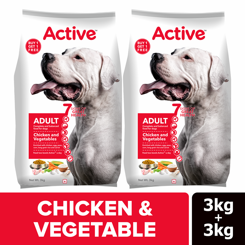 Active Chicken and Vegetables Adult Dog Dry Food (Buy 1 Get 1) Dogs- Dry Food Active 3kg+3kg