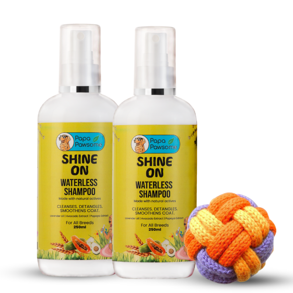 Papa Pawsome Shine On Waterless Shampoo and Braided Rope Ball for Dogs Dogs-Grooming Supplies Papa Pawsome Pack of 3