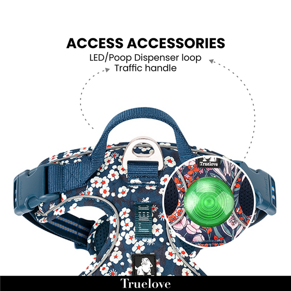 Truelove Floral No Pull Cordura Fabric Harness for Dogs (Saxony Blue)
