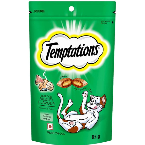 Temptations Savoury Salmon, Seafood Medley and Tasty Chicken Flavour Cat Treats Combo