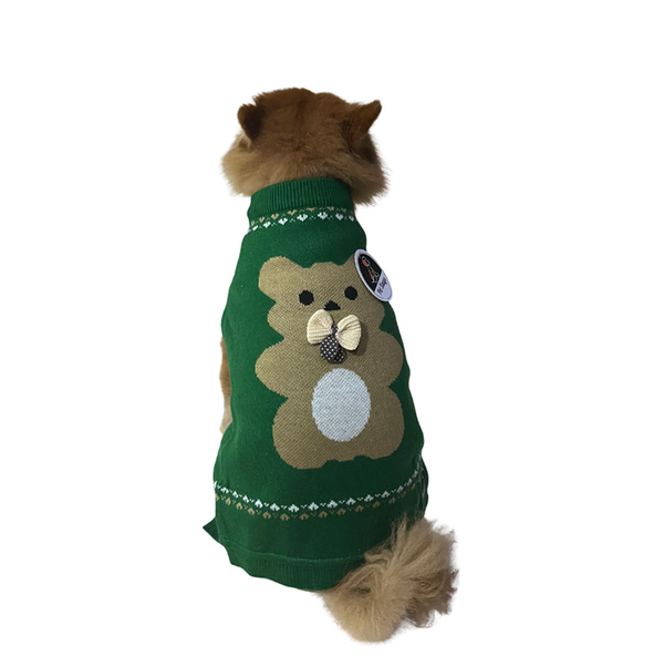 Petsnugs Cute Teddy Bear Design Sweater for Dogs (Green)