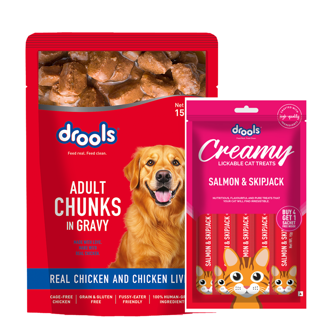 Drools Real Chicken & Chicken Liver Chunks in Gravy Adult Dog Wet Food Dogs-Wet Food Drools 90x150g+75g(Treat Free)