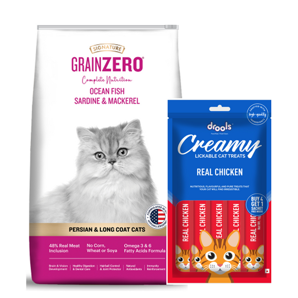 Signature Grain Zero Ocean Fish, Sardine and Mackerel Long Coat & Persian Adult Cat Dry Food