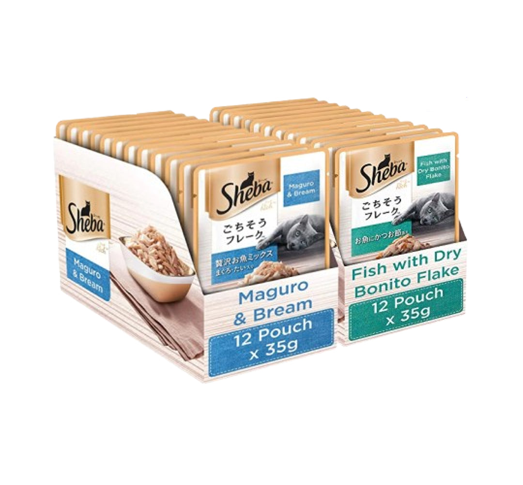 Sheba Maguro Bream Fish and Fish with Dry Bonito Flake Cat Wet Food Combo Cats-Wet Food Sheba 24x35g