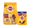 Pedigree Meat & Rice Dry and Chicken and Liver Chunks in Gravy Wet Adult Dog Food Combo Exclusive Combo Pedigree 20kg + 15x70g