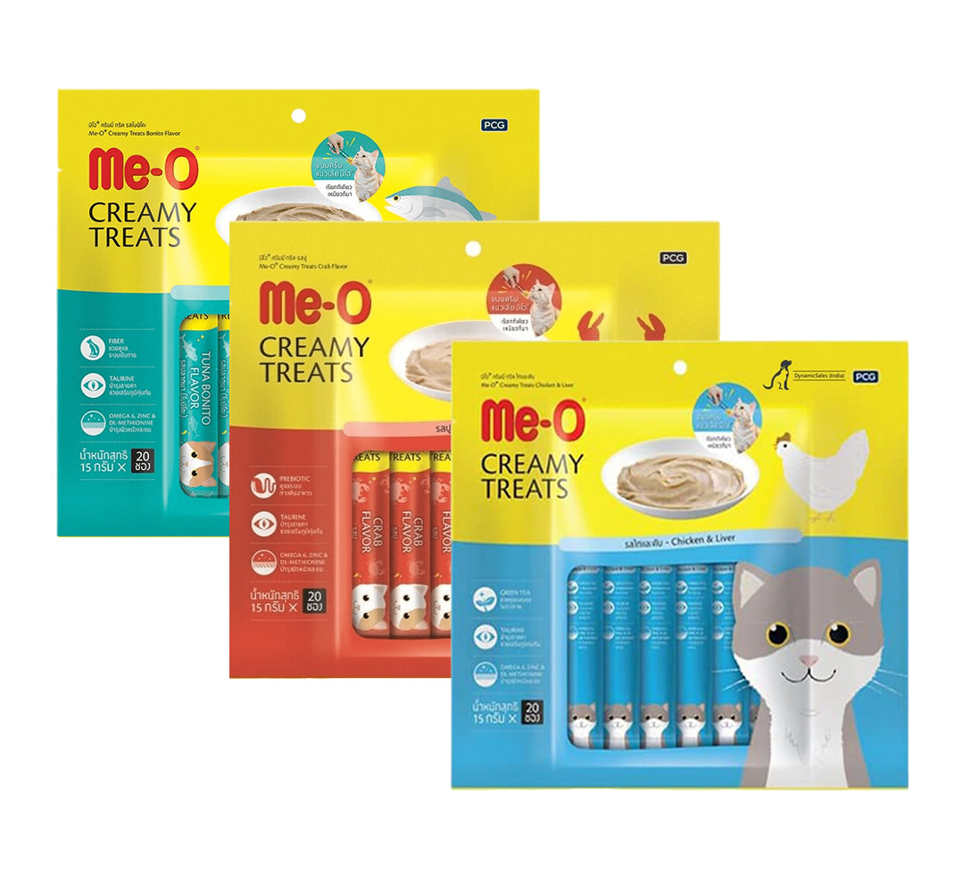 Me O Creamy Chicken & Liver, Crab, Bonito Cat Treat Combo Cats-Treats & Others Me O 3x300g (60pcs)