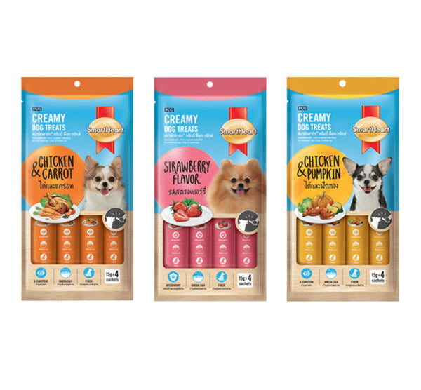 SmartHeart Chicken & Carrot, Chicken & Pumpkin and Chicken & Strawberry Dog Creamy Treat Combo