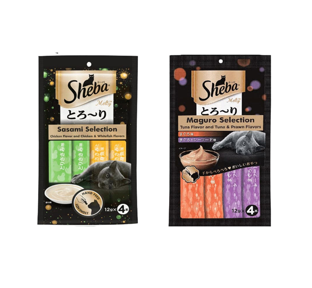 Sheba Tuna Flavor and Tuna & Prawn Maguro and Sheba Chicken & Chicken Whitefish Sasami Melty Premium Treats for Cats Combo Cats-Treats & Others Sheba 6x48g (24pcs)
