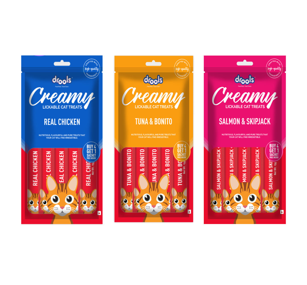 Drools Tuna & Bunito , Salmon & Skipjack and Real Chicken Creamy Cat Treats Combo Cats-Treats & Others Drools 3x75g (15pcs)