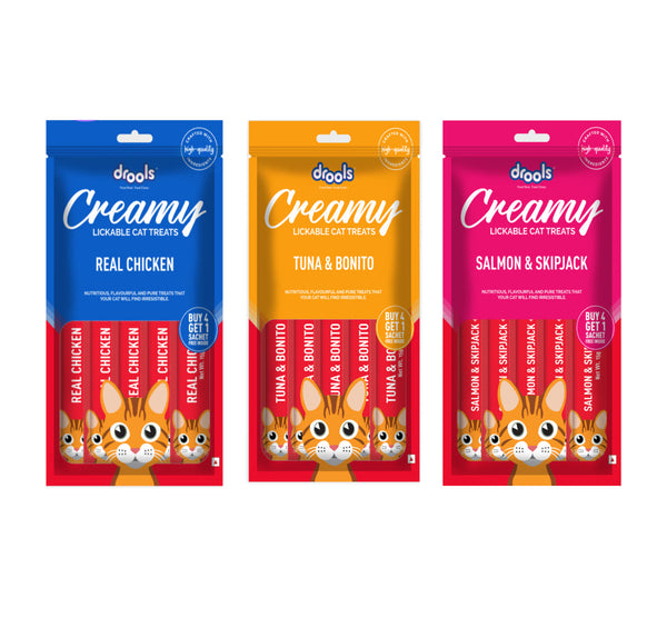 Drools Tuna & Bunito , Salmon & Skipjack and Real Chicken Creamy Cat Treats Combo